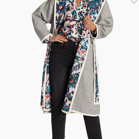 TANYA TAYLOR Cadence Belted Coat Reversible Gray & Floral Plus Sz 1X-3X - Picture 4 of 7